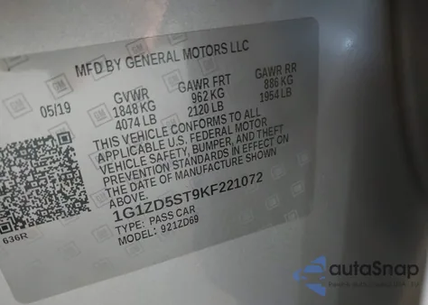 2019 Chevrolet Malibu Lt from USA, damaged, VIN 1G1ZD5ST9KF221072